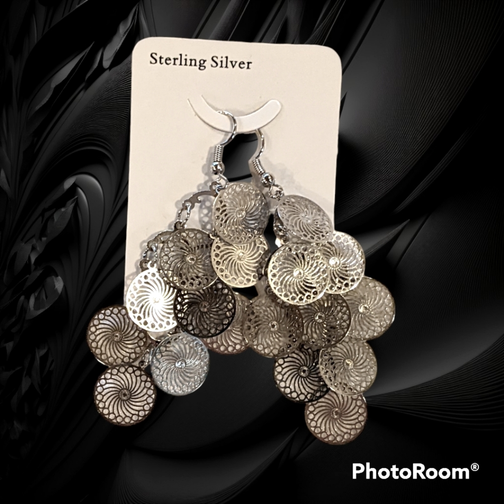 Sterling Silver Laser Etched Earrings